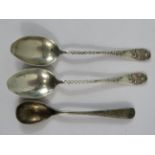 Pair of teaspoons with decorated fronts and spiral twist stems by Matthews of Birmingha. Hallmarked