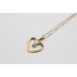 9ct Gold Diamond Open Heart Pendant Necklace (1.3g) 2036258