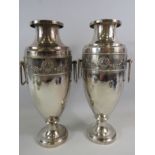 Pretty pair of Silver plated Urn Vases with swags and tails decoration, Handles to each side. Each