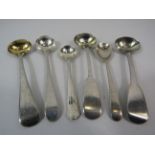 6 Sterling silver condiment spoons Various Hallmarks. Dating from 1813 onwards 58.6 grams.