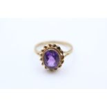 9ct Gold Vintage Amethyst Floral Bordered Statement Ring (2.5g) 2036267