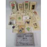 Selection of Early 20th Century Greetings cards plus old Christmas Card box. See photos.