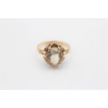 9ct Gold Vintage Smoky Quartz Buttercup Setting Statement Ring (2.2g) 2036254