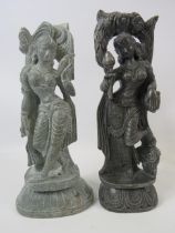 2 Carved soapstone goddess sculptures, approx 9.5" tall.