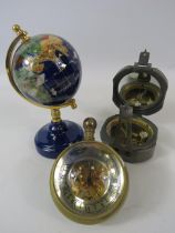 Mixed lot to include a Stanley London compass, a pocket watch paperweight and a small semi