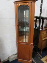 Morris of Glasgow Illuminated corner cabinet with glazed top door. H:74 x W:24 x D:14 Inches. See