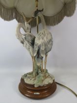 G Armarni Italian Florence figural lamp with a pair of Egrets approx 20" tall to base of the light