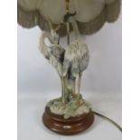 G Armarni Italian Florence figural lamp with a pair of Egrets approx 20" tall to base of the light