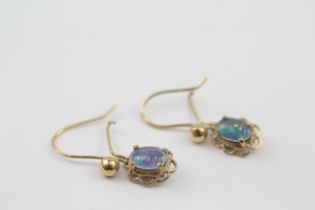 9ct Gold Vintage Opal Triplet Set Drop Earrings (1.1g) 2030927