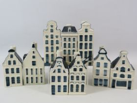 9 KLM Delfts Bols blue and white houses.