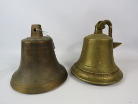 2 large brass out door bells, the tallest measures 7.5".
