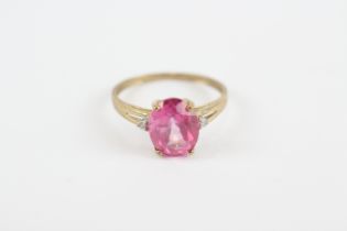 9ct Gold Vintage Diamond And Pink Coated Topaz Set Cocktail Ring (1.7g) 2030910