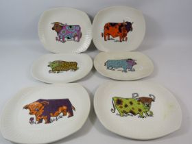 Set of 6 Beefeater art deco Bull steak plates.