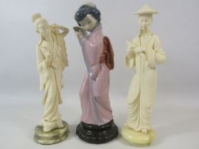 Lladro figurine of a oriental girl with a fan which stand 11.5" tall. Plus 2 A Giannelli oriental