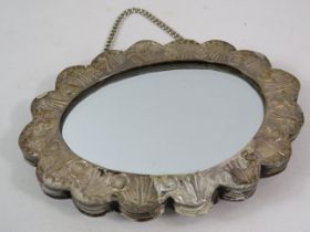 Interesting hand or hanging mirror with chain. Made from Continental (0.900) silver with heavy
