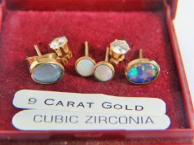 Selection of 9ct Gold Ear studs, CZ and Opal set.