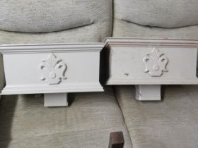 Pair of metal made rainwater hoppers in decorative style. Made to fit square downpipe. Each measures