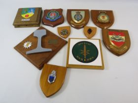 Various Military, RAF, Scouts, wooden wall plaques.