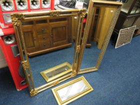 Large Gilt framed mirror with bevelled glass (37 x 26)Inches plus one other large gilt framed mirror