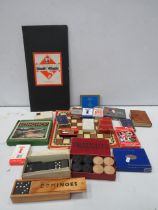 Large selection of vintage playing cards, dominoes, draughts etc.