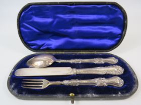Cased 3 piece Sterling silver cutlery set Mappin and Webb Sheffield 1906, 86 grams.