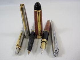 Parker 45 fountain pen, german fountain pen and 2 parker ball point pens.