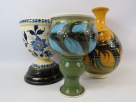 2 Alvingham pottery vases and a victorian plant pot.