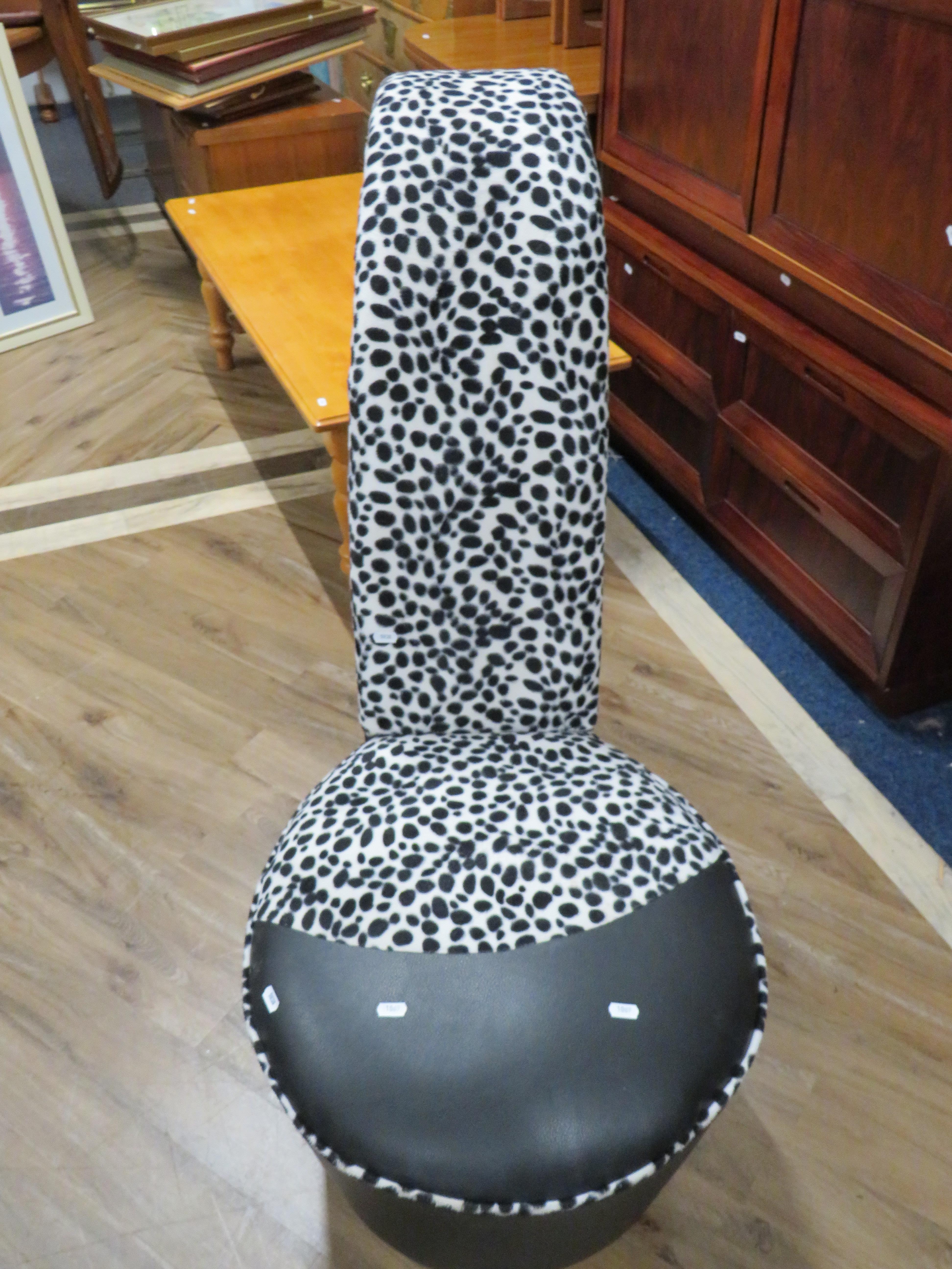 Bedroom chair shaped as a ladies shoe.  Finished in leatherette and animal print fabric. Measures H: - Image 3 of 4