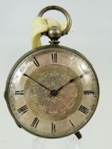 Continental Silver pocket watch with Champleve style face. Working order with key and leather trench