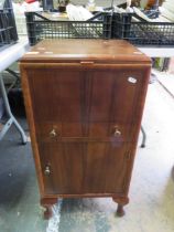 Vintage sewing station with large double lidded box to top, slim bobbin drawer to centre and large