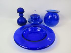 4 Pieces of Bristol / Cobalt blue art glass.