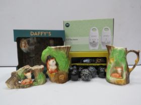 Mixed lot including a baby monitor, Gin gift set, Hornsea Faunas etc.