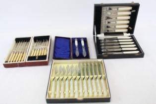 Silver Plate Cutlery Set Vintage Ivorine Fish Cutlery Mother of Pearl x 4 699217