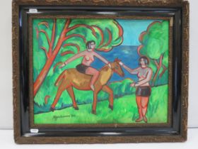 Acrylic on Board which bears a signature which spells ngorcharoria 1951. Provenance unknown. Measure