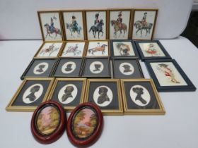 Selection of small framed silhouettes etc