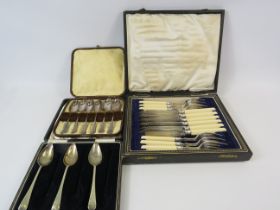 Vintage 1920s Fish cutlery set plus a set of 6 teaspoons etc.