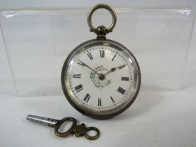 Vintage French ladies 0.800 silver Cuivre Pocket watch with key, intermitant runner.