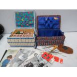 2 Vintage sewing boxes and contents.
