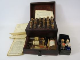 Antique Apocathary box with Homopatic medicines and guide plus a small travel box, 5 1/2" tall 8.