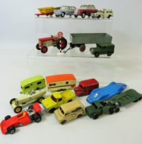 Selection of playworn die cast models by Corgi and Dinky etc. See photos.