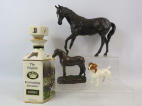 English Hunting decanter, Royal Doulton horse figurine, beswick dog etc.