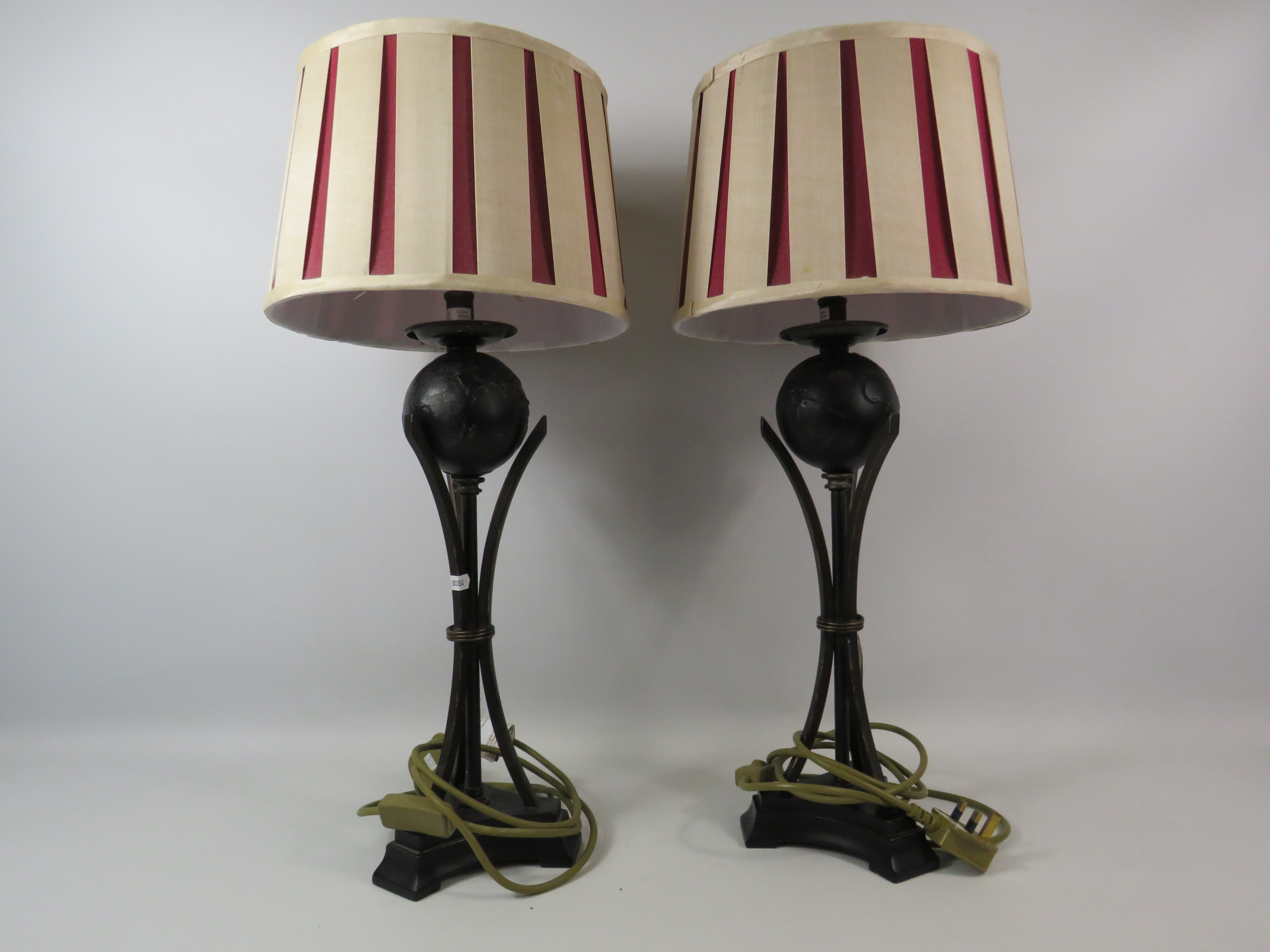 Pair of Globe table lamps, approx 20" tall to the top of the light fitting.