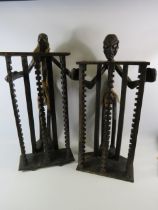 Pair of Carved wooden ethnic style figural CD racks, 31.5" Tall