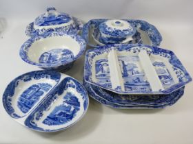 10 Large pieces of Spode italian dinnerware and a fruit bowl.