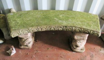 Reconstituted Stone Quadrant Garden benches raised on twin supports decorated with stylised Dolphins