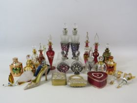 Large selection of Perfume bottles, enamel trinket boxes etc.