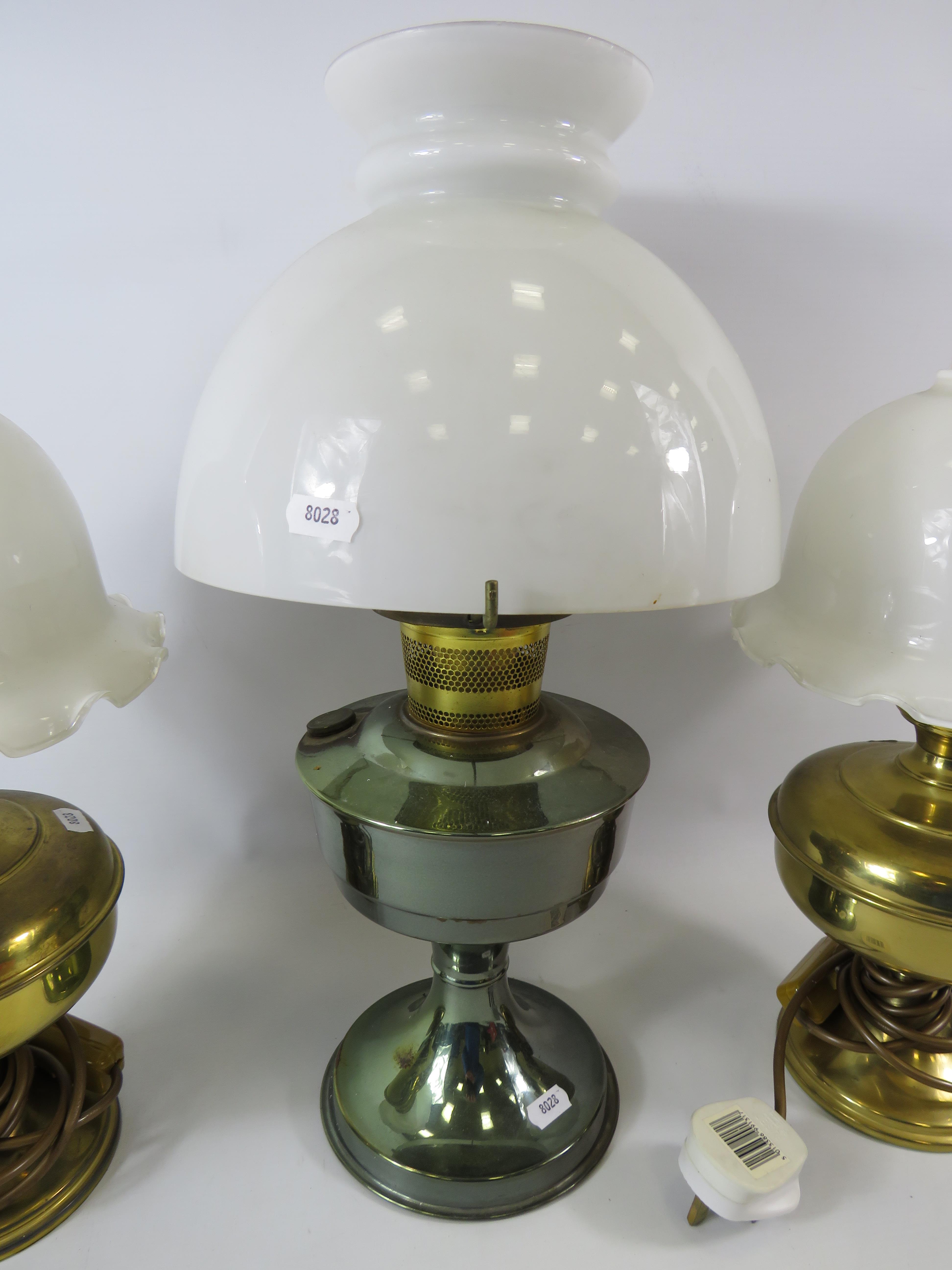 Aladdin oil lamp plus 2 converted to electric oil lamps. - Image 2 of 2