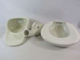 3 vintage ceramic bedpans.