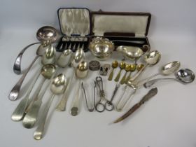 Selection of large silver plated serving spoon plus various other cutlery items etc.