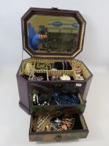 Large jewellery box and costume jewellery contents.